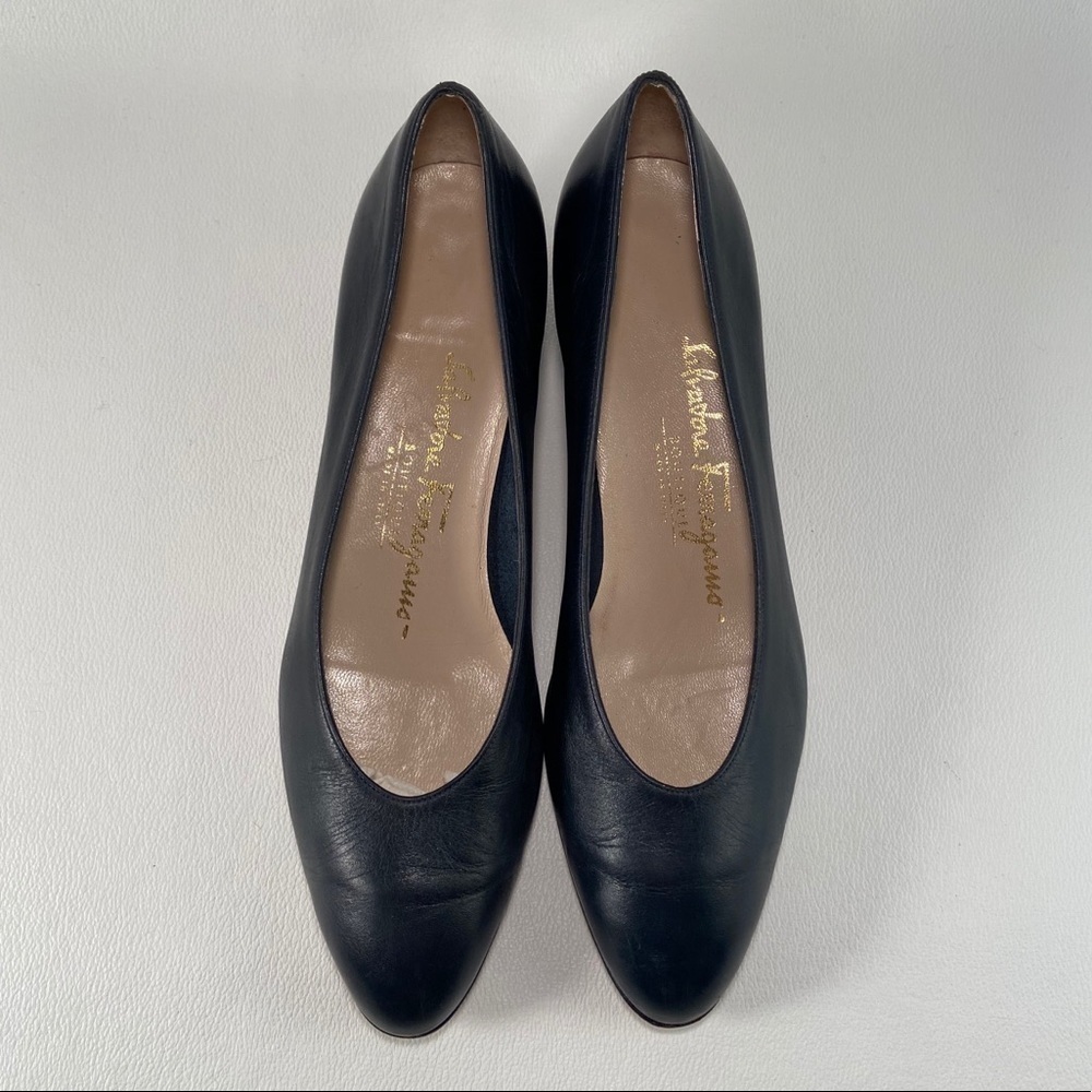 Salvatore Ferragamo Blue Leather Low Heel Pumps